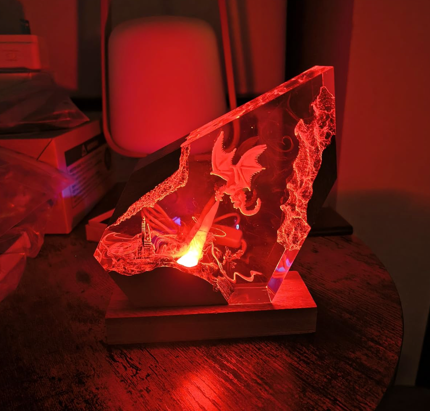 Handmade Fire-Breathing Dragon Resin Lamp