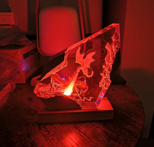 Handmade Fire-Breathing Dragon Resin Lamp