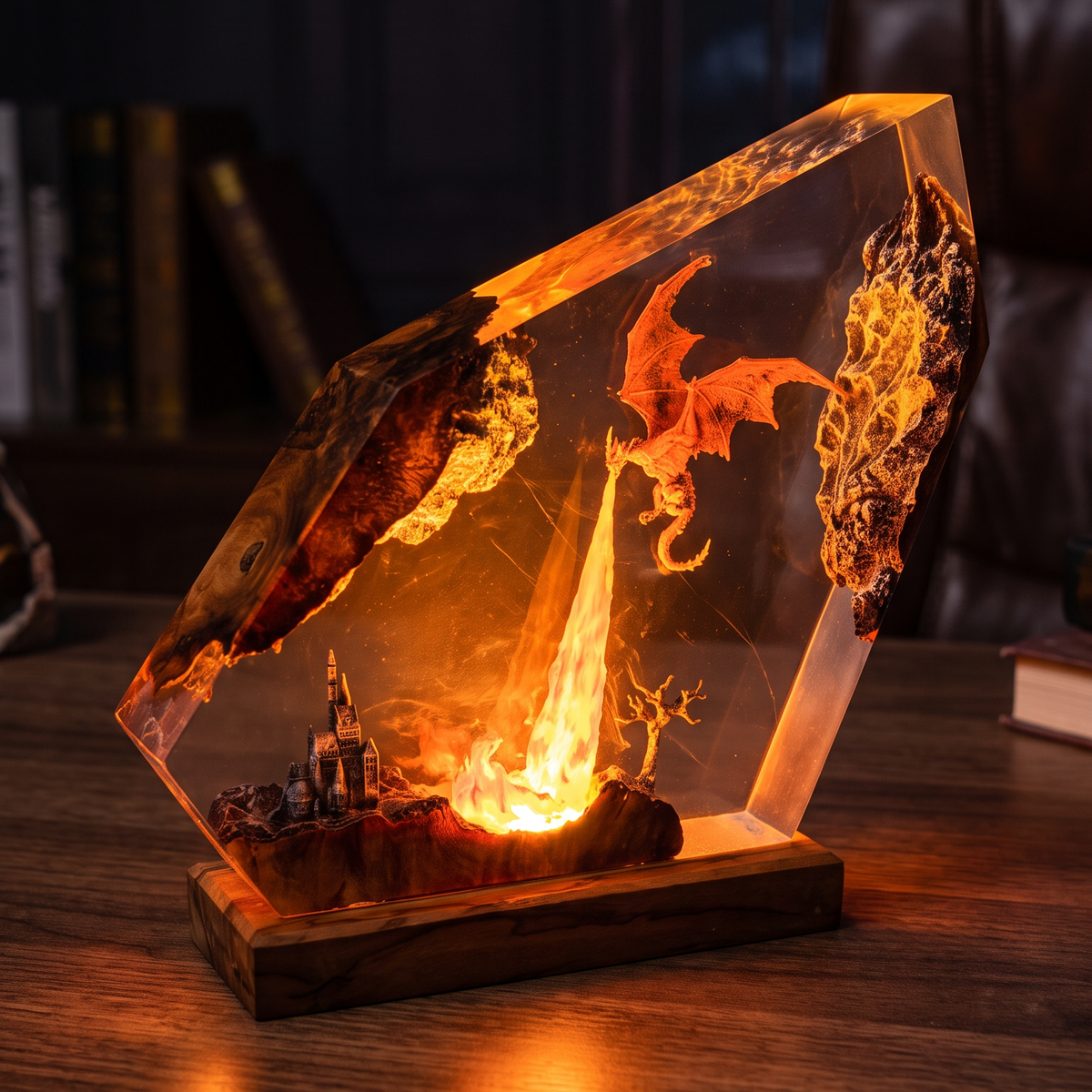 Handmade Fire-Breathing Dragon Resin Lamp