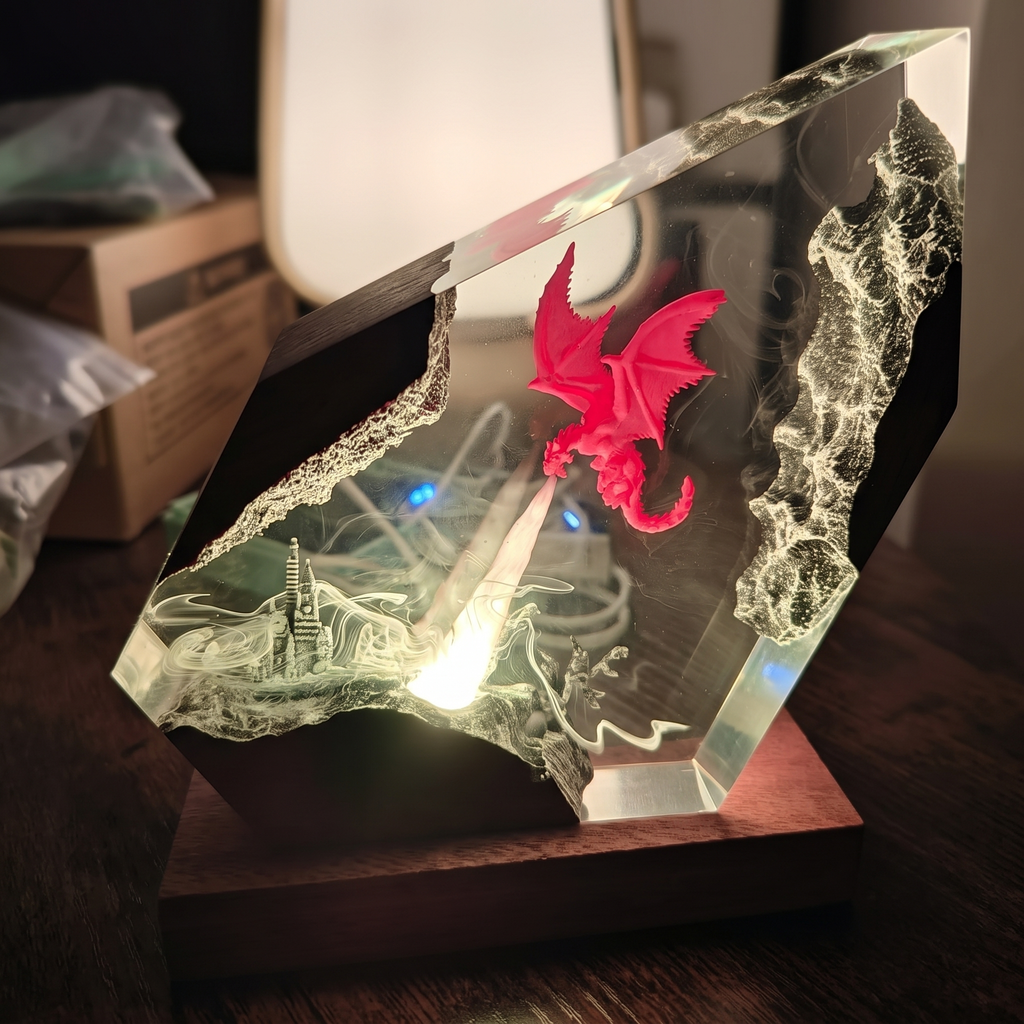 Handmade Fire-Breathing Dragon Resin Lamp